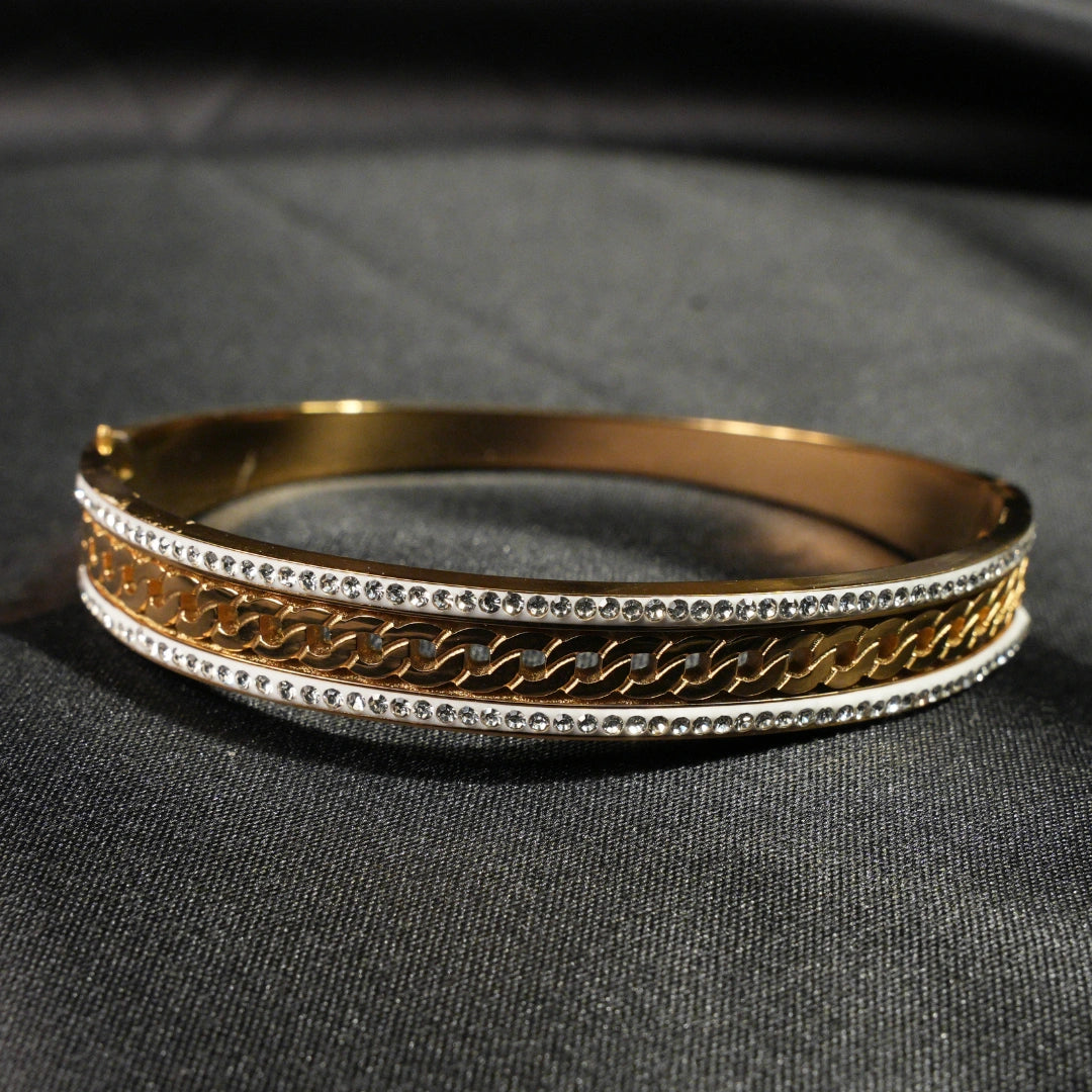 Elara 18K Gold Plated Chain-Inlay Bangle