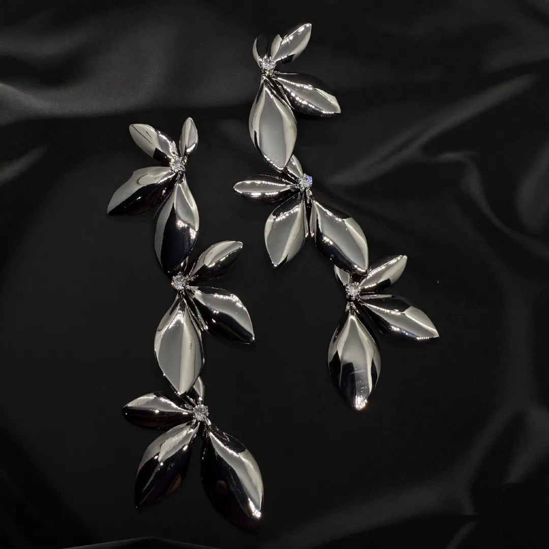 Korean Silver Petal Ear Rings