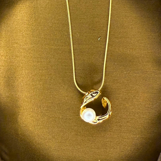 Serenea - Stainless steel chain with organic pearl-accented swirl pendant
