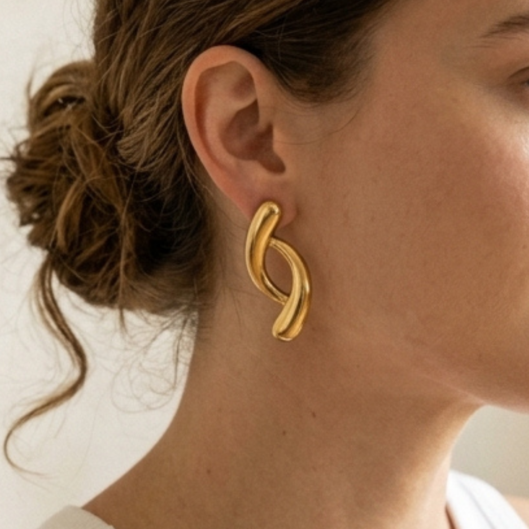 Elina Modernist Stud Earrings finished in polished 18K Gold Plated elegance