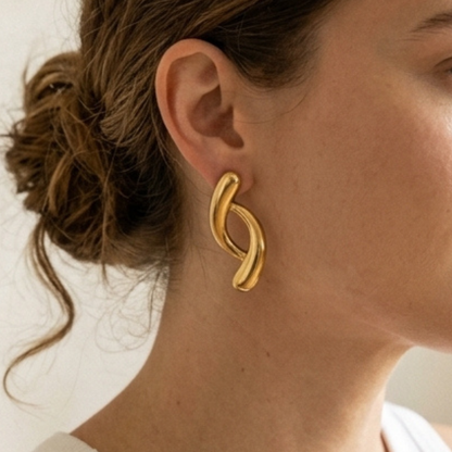 Elina Modernist Stud Earrings finished in polished 18K Gold Plated elegance