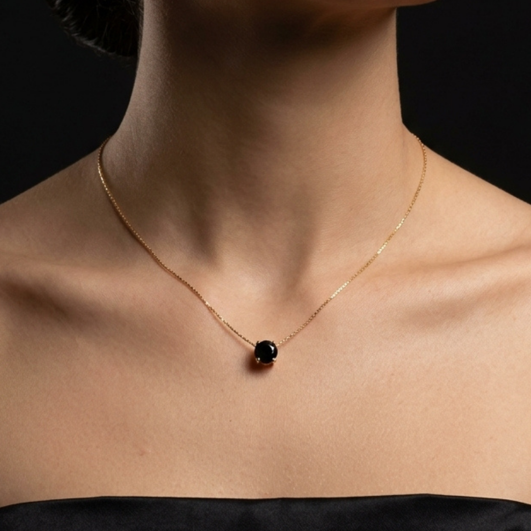 Noira Black Solitaire Necklace