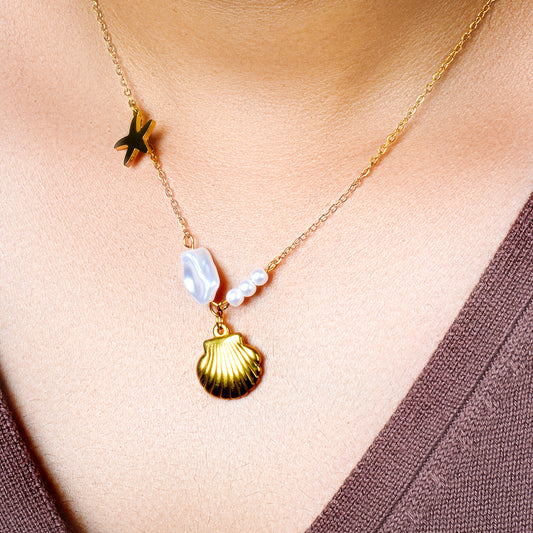 From ocean depths to life-giving pearls, this stainless steel chain radiates vibrant energy