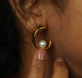 Celene Earrings – A crescent of pearl and steel, softly gleaming